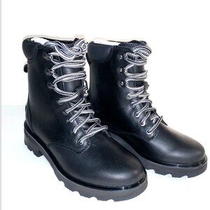 Sorel Lennox Lace-Up Stacked Heel Waterproof Women's Black Leather Boots Size 6